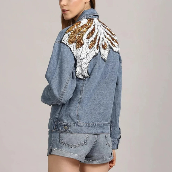 Forever 21 denim jacket  Sequin design in the back women's sz.S - Picture 1 of 8